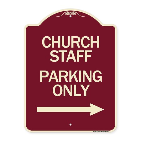 Signmission Church Staff Parking W/ Right Arrow Heavy-Gauge Aluminum Sign, 24" x 18", BU-1824-24258 A-DES-BU-1824-24258